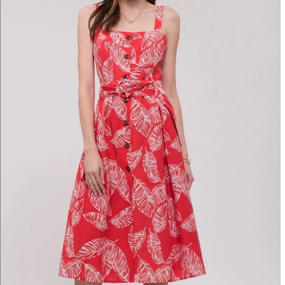 COPY - NWT,Size Medium, beautiful belted midi palm dress